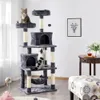 Scratchers 62.2" Double Condo Cat Tree and Scratching Post Tower, Dark Gray Cat Furniture Cat Tree Cat Accessories Cat Tree Tower