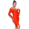 Yeni 2022 Kırmızı Siyah Kapalı Omuz Bandaj Elbisesi Mini Vneck Uzun Kollu Bodycon Celebrity Sıcak Stil Parti Kadınlar Zarif Vestidos