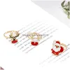 Band Rings Christmas Open Finger Ring Santa Claus Elk Snowflake Children Xmas Decorations Home Navidad New Year Kids Girls Toys Drop Dhuol