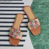 Laides Shoes 2023 Summer Flat Sandals для женщин роскошные красочные алмазные бренд дизайнер модные пляжные вечеринка женская сандалия L230518