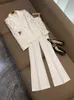 2023 Autumn White / Black Rhinestone Sequins Two Piece Pants Sets Long Sleeve Notched-Lapel Blazers & High Waist Flare Trousers Pants Suits Set O3L012622 Plus Size 4XL