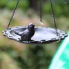 Garden Decorations Vintage Black Cast Iron Hanging Bird Feeder Bath Round Hollow Edge Plant Candle Storage Tray For Outdoor Patio Backyard