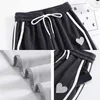 Women's Pants Capris Korean style high waisted sports Y2K street clothing striped heart shaped straight pants for women's bag wide leg Trousers P230602