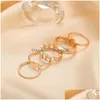 Band Rings Vintage Gold Alloy Ring Sets For Women 5Pcs/Set Punk Wide Link Chain Fashion Irregar Geometric Heart Finger Drop Delivery Dhlmo