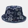 Wide Brim Hats 2023 Spring Cowboy Cartoon Flower Embroidery Bucket Fisherman Outdoor Travel Sun Hat Girls and Women 151 G230603