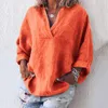 Polos 38# Women Blouse Summer Long Sleeve Cotton Linen Kaftan Ladies Baggy Blouse Tee Shirt Tops Plus Size 5xl Womens Tops and Blouses