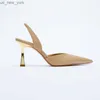 Summer New Women's High Heels Shoes 2023 WSL TRAF ZA Nude Color Pointed Fashion Miss Sandals Stiletto Black Pump Mules Female L230518