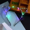 LED Light Up Cat Animal Ears Headband Women Girls Flashing Headwear Hair Accessories Concert Glow Party Supplies Halloween Xmas Gift QH6