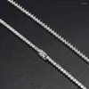 Chaînes Iced Out 3mm Carbon Diamond Tennis Collier 925 Sterling Silver Hip Hop Link Chain Women 3 Prong White Gold Plated Gift