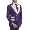 Men's Suits Black Double Breasted Men White Peaked Lapel Wedding Groom Tuxedos Man Wear Prom Dresses Blazer 2 Pieces Jacket Pants