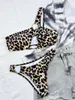 Женские купальники леопардовый принт с двумя частями бикини наряды на вечеринке женские асимметрии корсета и трусики сексуальные приморские пляжные костюмы