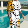 Требовые костюмы летние мужские футболки пляжные шорты Set Set 3D Print Crew Trink Line одежда с коротким рукавом 2 штуки базовые классические и дышащие P230603
