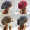 Chapéus de malha femininos quentes de inverno gorros despojados para adultos na moda, grossos, macios, elásticos, gorro de lã, gorro de malha, chapéu de aba larga