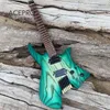 Neue Ankunft Pro Headless E-Gitarre Green Burst Ash Korpus gerösteter Ahornhals Jumbo Edelstahl Oblique Fret Hohe Qualität