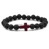 Perlen Kreuz Charms Schwarz Lava Stein Armband Aromatherapie Ätherisches Öl Diffusor Für Männer Frauen Stretch Yoga Schmuck Drop Lieferung BR Dh8Vb