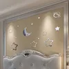 Stickers muraux planète lune acrylique miroir décoration créative autocollant intérieur papier peint auto-adhésif panneaux 3d pour chambre d'enfants