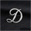 Pins Brooches Rhinestone Crystal Gold/Siercolor 26 English Letters Lapel Pin Shirt Dress Badge Fashion Jewelry Women Accessory Drop Dhxyv