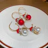 Ohrstecker, niedlicher Schneemann, rote Perle, geeignet für Damen, elegante Temperatur-Blumen-Zirkon-Ohrringe, Weihnachtsfeier, Schmuck, Geschenke, G230602