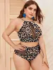 Costumi da bagno donna Plus Size Bikini 2022 Costume da bagno grande donna Vita alta Costumi da bagno push-up Abbigliamento da spiaggia femminile Costume da bagno fasciatura blu 4XL J230603