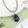 Pendant Necklaces Wholesale Sier Plated Water Drop Opalite Opal Black Rope Chain Necklace Blue Sand Stone Jewelry Delivery Pendants Dh07F