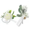 Fleurs décoratives Mariage en plein air Artificielle Rose Poignet Corsage Bracelet Boutonnière Avec Verdure Feuilles Fête De Bal Cérémonie Bracelet