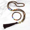 Necklace Earrings Set Natural 6MM 8MM Tiger Eye Beaded Bracelet 7 Chakra Spacer Tassel Pendant Necklace&Bangle Women Men Meditation