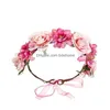 Bandeaux Fleur Bandeau Rose Fleurs À La Main Guirlande Florale Bande De Cheveux Réglable Femmes Filles Coiffure Pour Drop Delivery Dh3Th