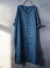Robes Femmes Vintage Linage lavé V Robe cou de cou Ladies Loose Robe Robe Robe de lin femelle 2023 Robe de lin d'automne printemps