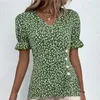 Women's Blouses Trendy Women Summer T-shirt Bubble Sleeve Lady Top Flower Print Daily Wear Irregular Casual