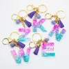 Porte-clés Pastel A-Z lettre initiale porte-clés pour femmes paillettes Alphabet porte-clés avec gland accessoire sacs à main sacs à dos sac