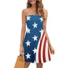 Casual Dresses Summer For Women 4 juli Patriotisk smockad midja Stropplös Ruffled Mini Dress Beach Cover Ups Boho Bandeau sundress