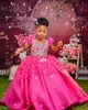 2023 Cristalli fucsia Flower Girl Dresses Ball Gown Tulle con scollo a V in rilievo Vintage Little Girl Peageant Dress Gowns ZJ405