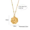 Tarnish Free 18k Gold Plated Engraved Cherry Flower Coin Necklace 316L Stainless Steel Bead Chain Pendant Necklace