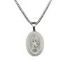 Pendant Necklaces European And American Catholic Ornaments Of The Virgin Mary In Stainless Steel Gilt Rhinestone