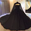 Vestidos de novia negros con envoltura de encaje de novia con cuentas de cristal Robe De Mariee Vestidos de boda árabes hechos a medida 284R