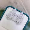 Boucles d'oreilles en argent sterling 925 avec boucles d'oreilles en plumes de zircon cubique Fine Women Jewelry Classic High Quality