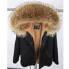 Women's Trench Coats Real Raccoon Fur Collar Women Jacket Camouflage Black Parkas & Cotton Faux Lining Coat