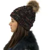 Nuovo stile pelliccia pon pon cappello palla moda inverno donna maglia coda di cavallo berretto lana maglia berretto uncinetto cappelli sci cranio cappelli