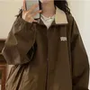 Kvinnors jackor harajuku vintage brun last bomber kvinnor y2k streetwear 90 -tal lapptäcke basebolljacka koreansk överdimensionerad zip -kappa