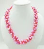 Choker 3 Rows Exquisite Of Rose Red Natural Baroque Pearls And Coral Necklace. Classic Bridesmaid Necklace 22"