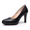 Отсуть туфли Женщины черные замшевые квадратные каблуки насосы заостренные ноги 7 см моды