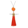 Pendant Necklaces Sier Gold Color Personalized Initial Monogram Blanks Acrylic Disc Veet Tassel Long Chain For Custom Women Drop Del Dhcyt