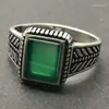 Cluster Ringen Vintage Gegraveerd Voor Mannen Zilveren Kleur Ring Luxe Unieke Groene Steen Set Zirkoon Bruiloft Sieraden Gift