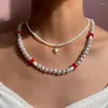 Anhänger Halsketten 2 Teile/satz Imitation Perle Liebe Perlen Halskette Frauen Pilz Weiße Perle Strang Choker Kragen Böhmischen Schmuck 2023