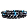 Cuentas 2 piezas Parejas Pulseras Hombres Pulido Negro Onyx Cuentas Pulsera Para Mujeres Energía curativa Ojo de tigre verde Piedra Brazalete Joyería Dhqvn