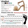 Aneikeh New Summer Rom Fashion Furry Cross-bundna Women Pumps 2023 Sexig 11cm tunn hög klack snörningsklänning Party Ladies Sandals L230518