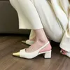 Gold 767 Sandals Square Toe Dicke Feeled Women Sommer 2024 Slingbacks High Heels Pumps Frau elegante schwarze weiße Party Schuhe