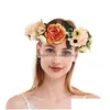 Stirnbänder Blume Stirnband Rose Handgemachte Blumen Blumengirlande Haarband Dekoration Einstellbar Frauen Mädchen Kopfschmuck Für Party Drop Dh5Ao