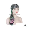 Beanie/Skull Caps Donne musulmane Flower Print Ladies Head Wrap Er Chemio Cap Hijab Turbante Long Tail Bonnet Hat Hair Loss Bandanas Ethni Dhfcs