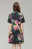 ドレススプリング/夏の女性のオリジナルデザイナーファッションウェーブドットフラワープリントラウンドネック半袖エレガントなビーズドレスS-XL